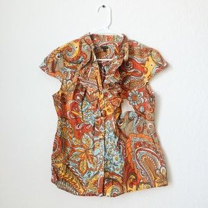 Madison Paisley Button Up Blouse w/ Ruffles